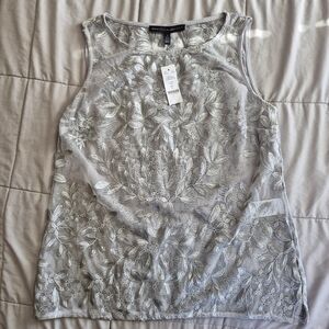 NWT White House Black Market Silver Embroidered Mesh Sleeveless Top, Small
